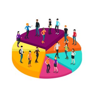 Business Chart Isometric Concept Business chart isometric concept with different people on colorful diagram platform isolated vector illustration